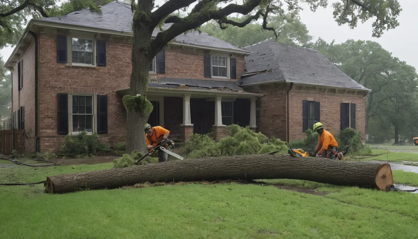 Provider crew clearing a storm-fallen tree safely from a home yard in Hickory